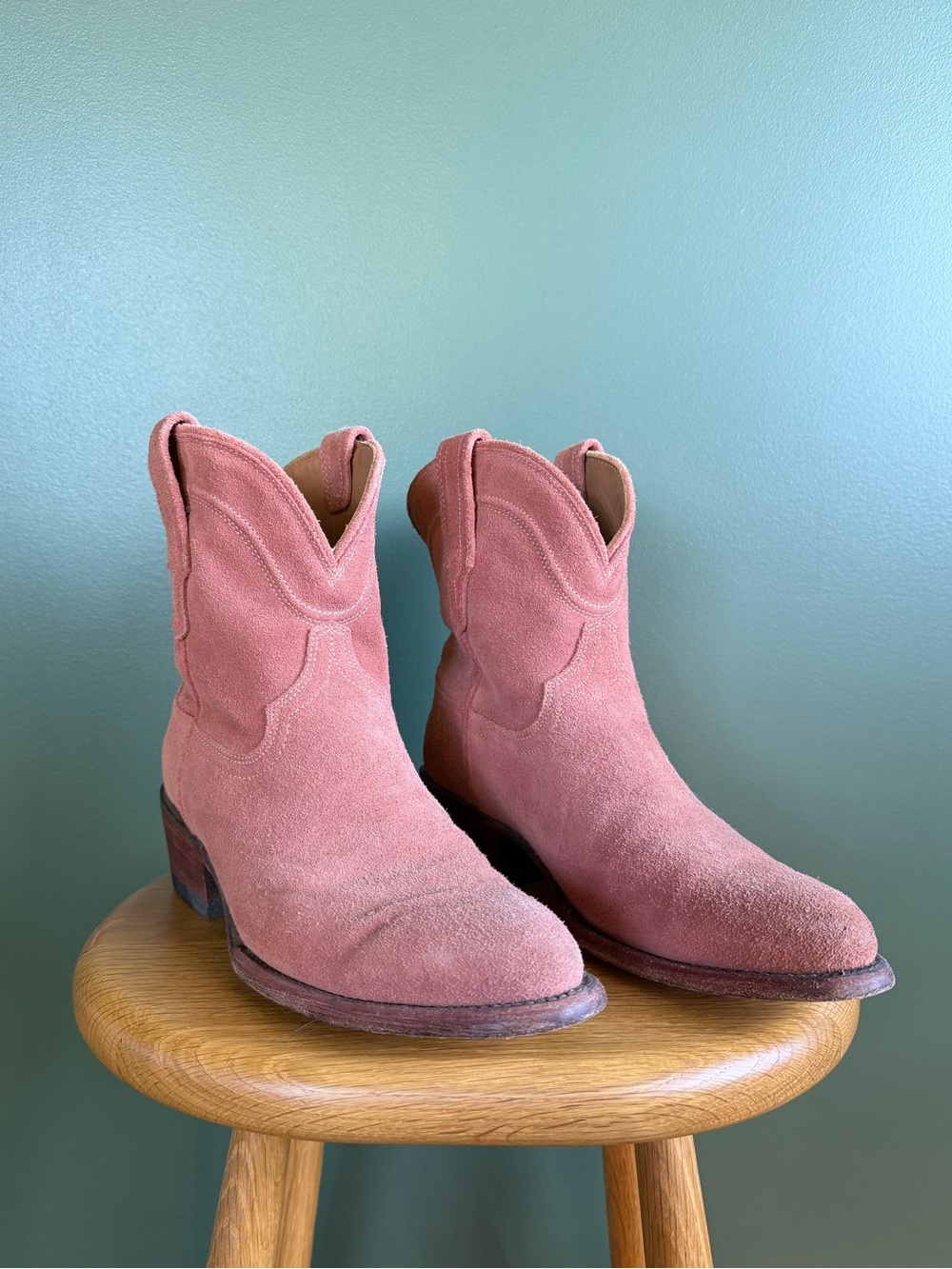 Tecovas Lucy Suede Western Boots in Desert Rose